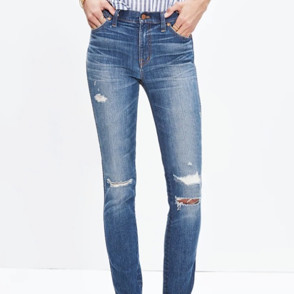 Madewell 9” High Riser Skinny Rip and Repair Ankle Jeans Distressed Size 26